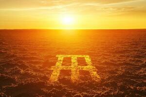 Sun-drenched field with a marked stool photo