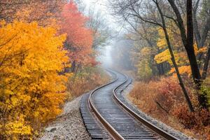 Autumnal Railroad Through Fog photo