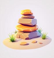 Stacked rocks on a bed of sand photo