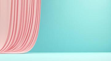 Pink curtain draped on mint background photo
