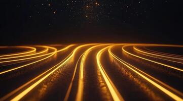 Golden pathways, dynamic lines on dark background photo