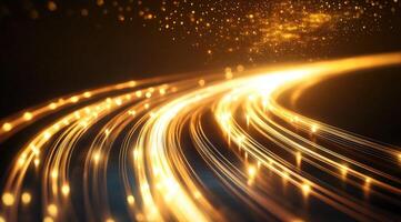 Golden light streaks forming circular paths photo