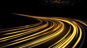 Golden light trails curving path photo