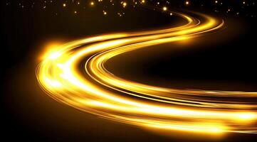 Golden light streaks curve on dark background photo
