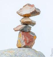 Stacked stones balancing precariously photo