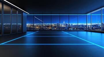 Modern, futuristic office space with city view photo