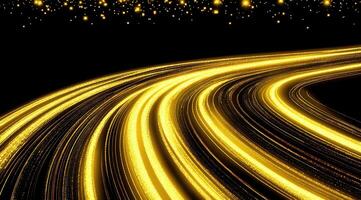 Golden, curving pathways of light against a black backdrop. Sparkling, glowing lines create a dynamic and elegant design photo