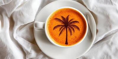 Palm Tree Latte on White Linen photo