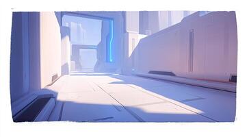 Empty, futuristic corridor bathed in soft light photo