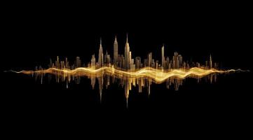 Abstract city skyline with golden wave photo