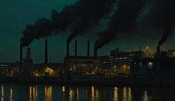 Industrial pollution at night photo