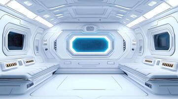 Futuristic spaceship interior, clean and sleek design photo