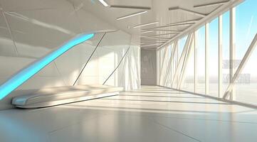 Modern futuristic hallway with a light-blue accent photo