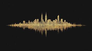Golden city skyline reflection photo
