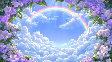 Heavenly Rainbow Framed by Blossoms photo