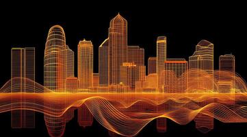 Abstract cityscape of interconnected buildings photo