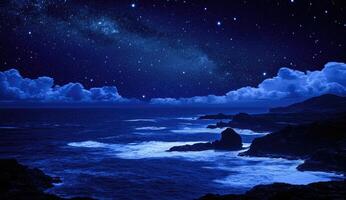 Nighttime coastal scene with milky way photo