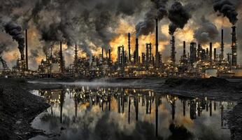 Industrial pollution at sunset photo