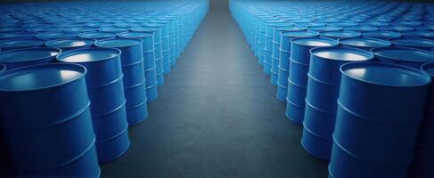 The Blue Barrels Forming a Symmetrical Industrial Storage Landscape. photo