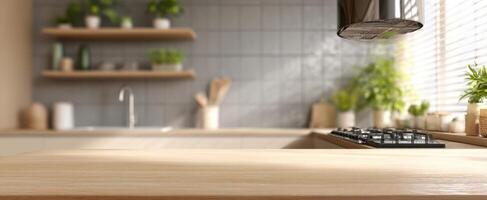 The modern kitchen featuring a sleek countertop and stylish decor elements. photo
