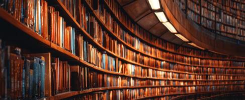 The stunning library filled with books in a captivating spiral design. photo