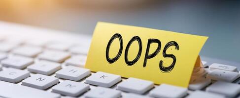 The Oops Note on a Keyboard Indicating a Mistake or Error photo