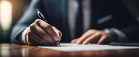 The Professional Man Writing a Contract at His Desk photo