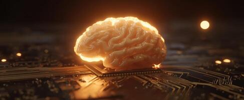 The Brain Illuminated on a Circuit Board Signifying Technological Advancement photo