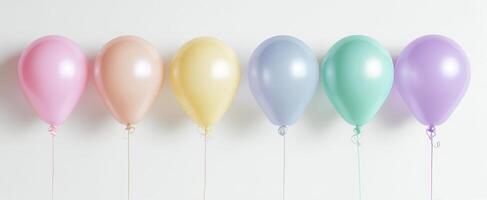 The colorful pastel balloons gently floating against a clean, white background. photo