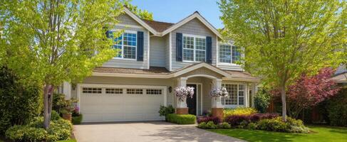 The charming suburban home with vibrant landscaping and inviting curb appeal. photo