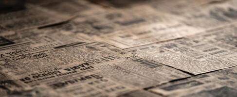 The vintage newspapers spread across a textured surface showcasing historical communication. photo