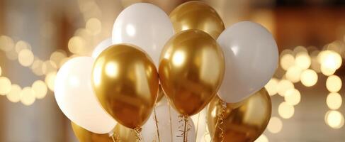 The Colorful Cluster of Gold and White Balloons for Celebrations photo
