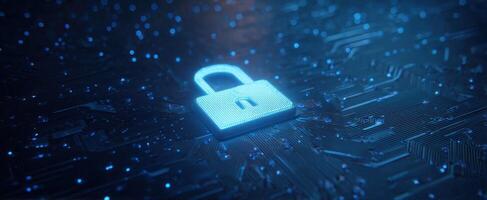 The glowing lock representing advanced digital security in a modern technological landscape. photo