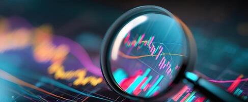 The magnifying glass revealing intricate financial data trends and analysis. photo