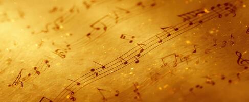 The golden background featuring elegant musical notes and textures. photo