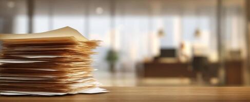 The Stack of Papers Piling Up in a Modern Office Space photo