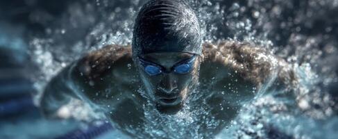 The dedicated swimmer propels through the water with exceptional speed and determination. photo
