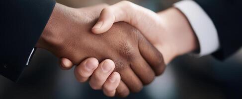 The handshake symbolizing partnership and mutual agreement in a professional environment. photo