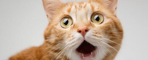 The surprised orange cat with wide eyes expressing joyful curiosity. photo
