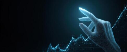 The Futuristic Hand Touching a Digital Data Graph with Light Effects photo