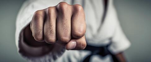 The fist of a determined martial artist showcasing strength and focus. photo