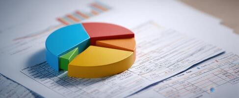 The colorful pie chart showcasing data analysis on business reports. photo