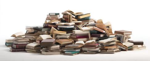 The pile of assorted books creating a mountain of literary treasures. photo