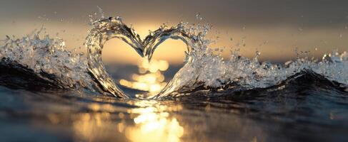 The Heart-shaped Splash of Water at Sunset Over the Ocean photo