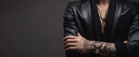 The Elegant Watch and Tattooed Arm in a Stylish Portrait photo