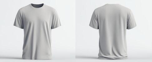 The versatile grey t-shirt mockup showcasing front and back views for designers. photo