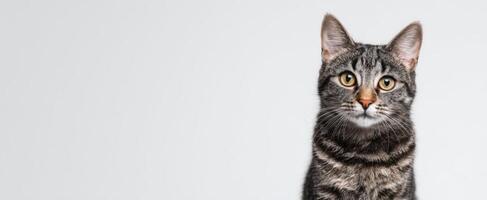 The adorable tabby cat in a minimalistic studio setting. photo