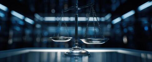 The balanced scales of justice symbolizing law and fairness in contemporary society. photo