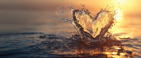 The Heart Shaped Splash Creating Love Amidst a Serene Sunset. photo