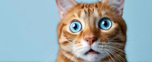 The surprised ginger cat with striking blue eyes and a cute expression. photo